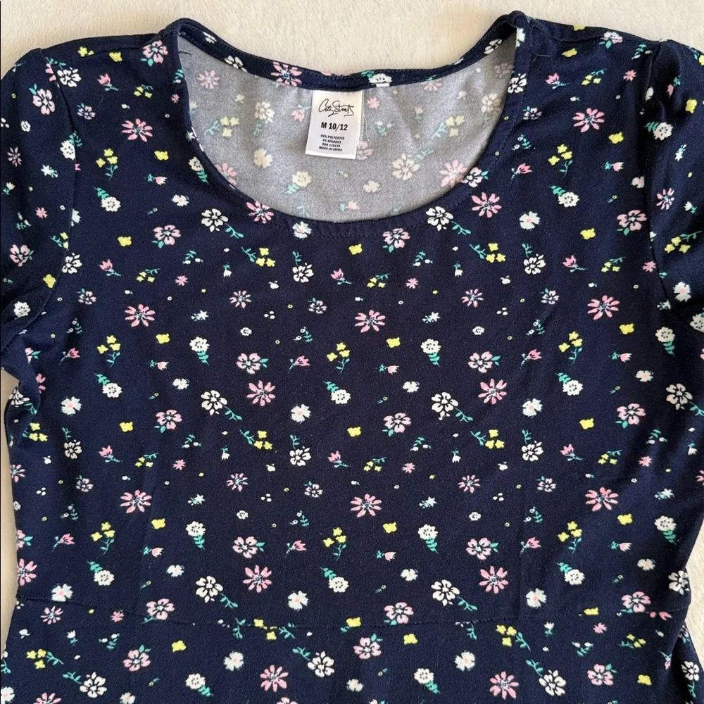 City Streets | Floral Short Sleeve Pullover Dress Navy Blue (M 10/12) - Picture 3 of 14